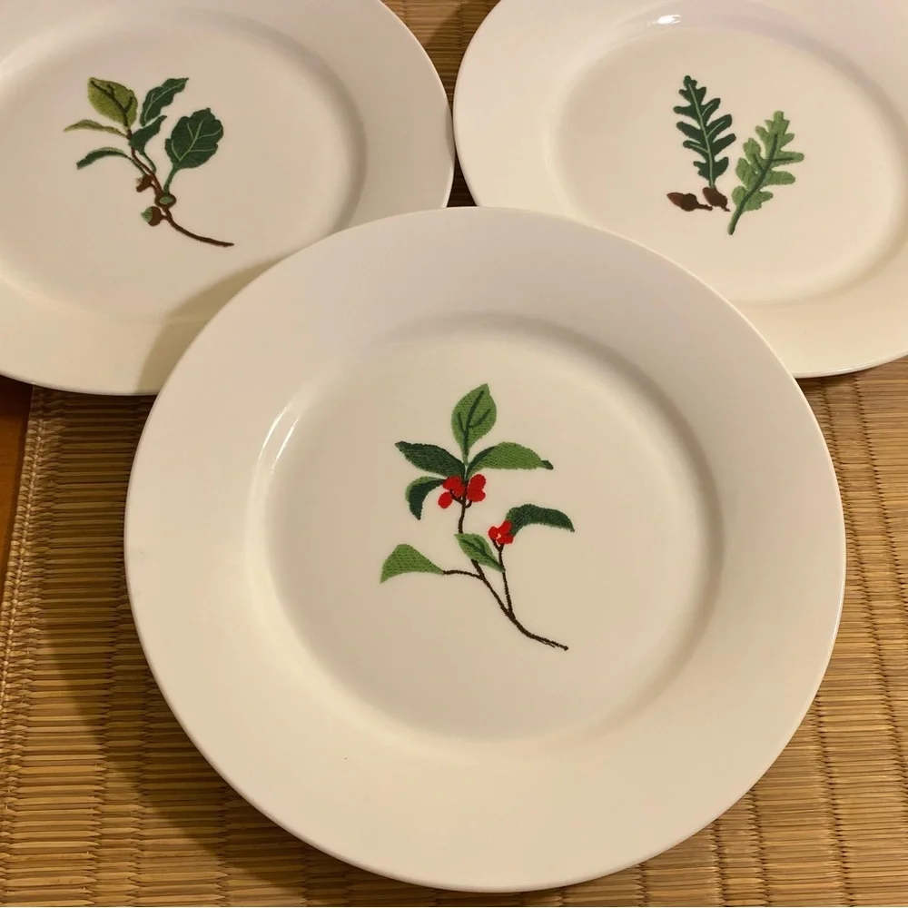 Crate and Barrel Salad Dessert Plates Set of 3 Sprigs Plates Botanical Plates